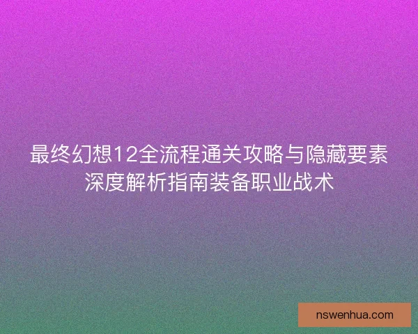 最终幻想12全流程通关攻略与隐藏要素深度解析指南装备职业战术